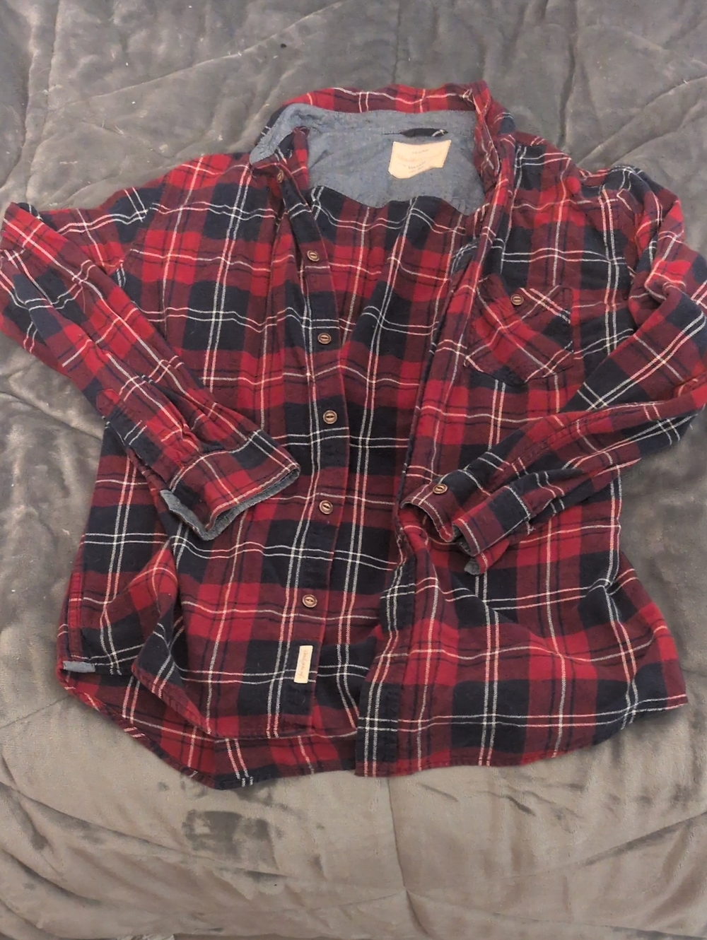 Weatherproof Red and Navy Plaid Button-Down Shirt